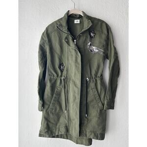 Cabi Women XXS Hanson Anorak Utility Jacket Green Full Zip Snap Button Patchwork